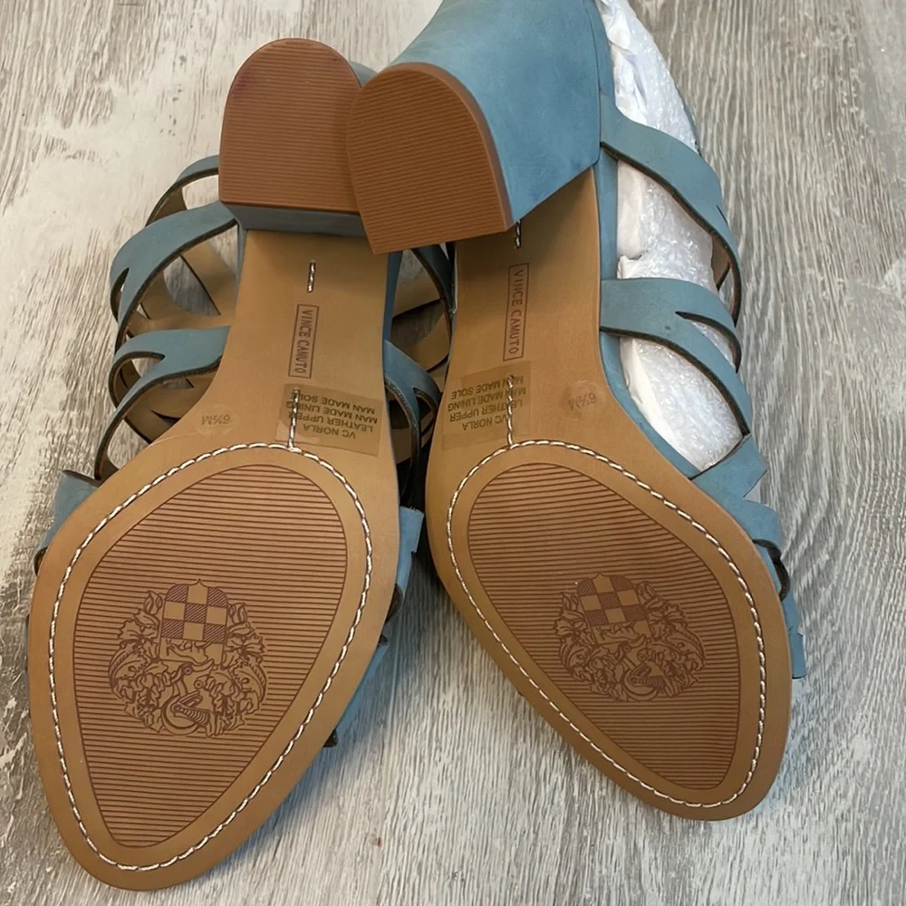 NIB Vince Camuto Norla Sage Nubuck Blue Suede Leather Heel Sandals 6.5 - Picture 3 of 7